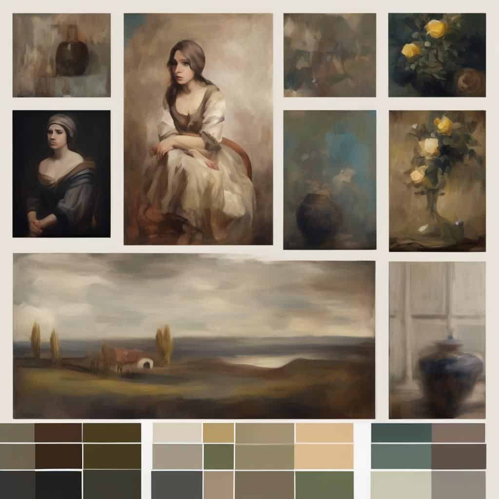 Λεπτομέρειες καλλιτεχνικών πορτραίτων και τοπίων, έκφραση υπαρξιακής αναζήτησης, σύγχρονες εικαστικές δημιουργίες.